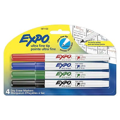 MARKER-DRY ERASE, EXPO LOW ODOUR ULTRA FINE 4-COLOUR SET