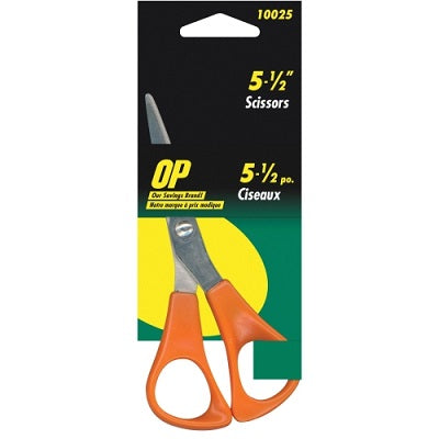 SCISSORS-5-1/2" WITH ORANGE PLASTIC HANDLES, OP BRAND